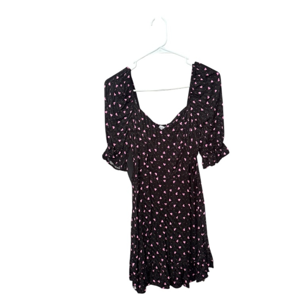 Topshop Black Mini Dress with Pink Floral Print
